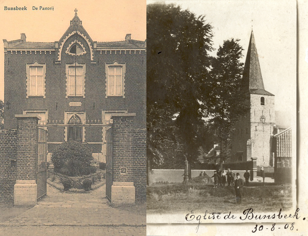 Sint-Quirinuskerk van Bunsbeek en de pastorij van Bunsbeek (begin 20ste eeuw)